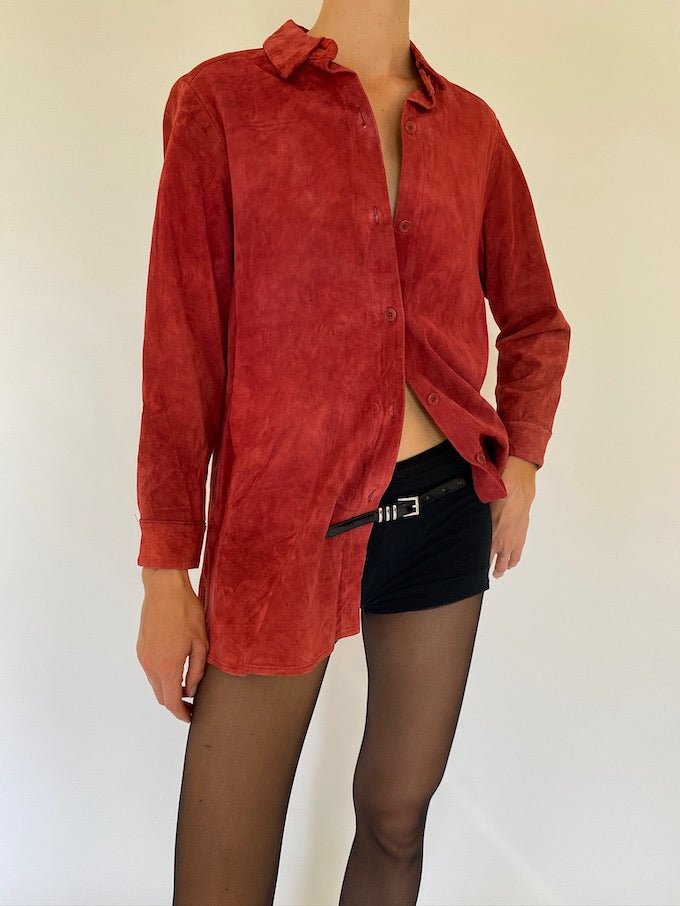 Vintage suede leather shirt in red 0707