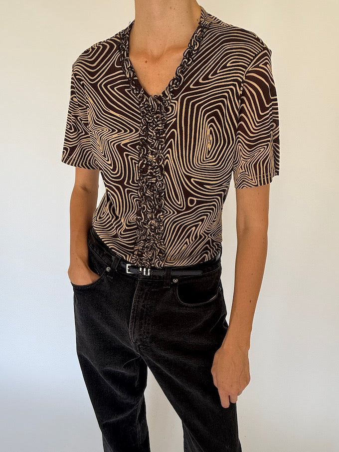 Vintage brown patterned short-sleeve top 4078
