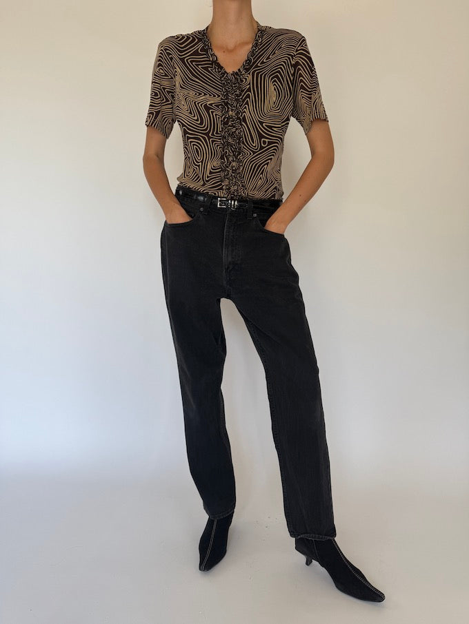 Vintage brown patterned short-sleeve top 4078