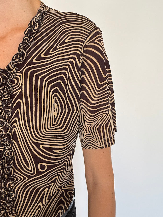 Vintage brown patterned short-sleeve top 4078