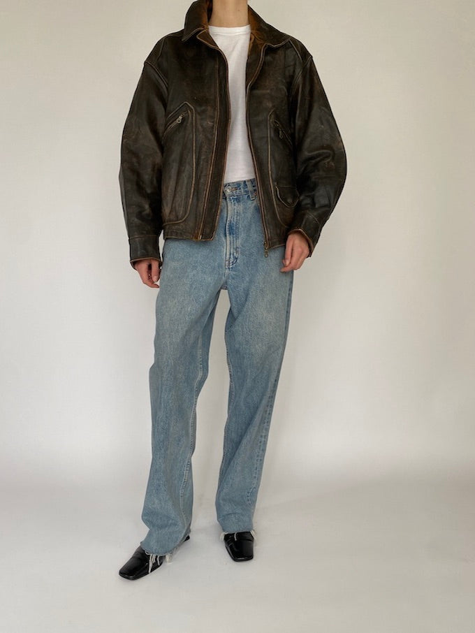 Vintage distressed leather jacket in brown 5387
