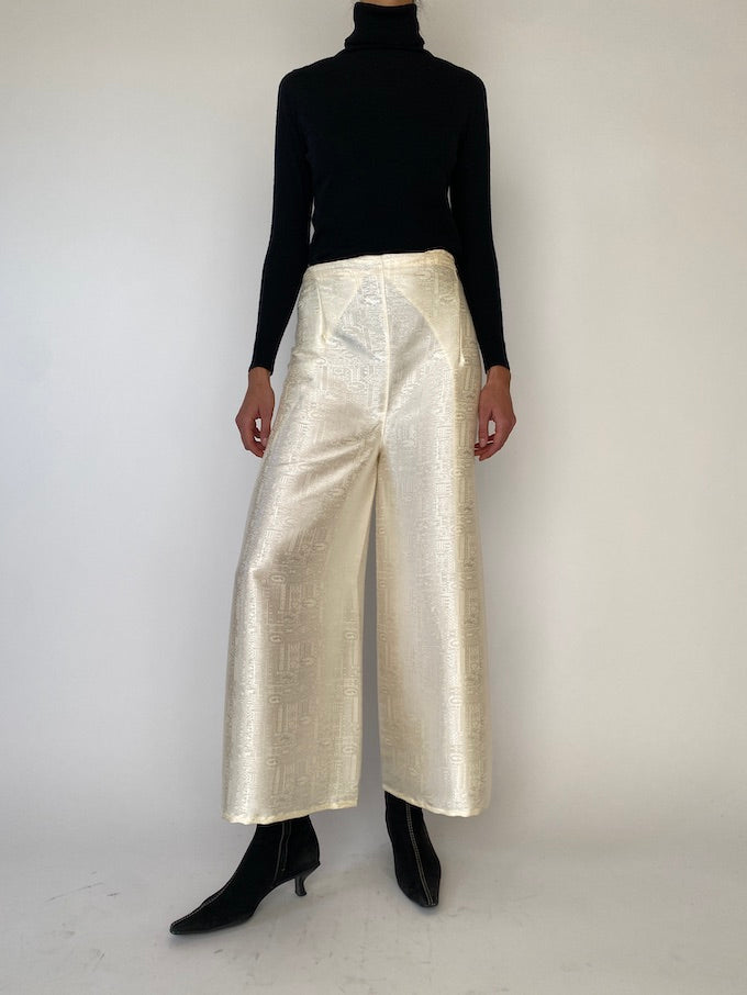 Vintage cream waist-tie wrap pants 4806