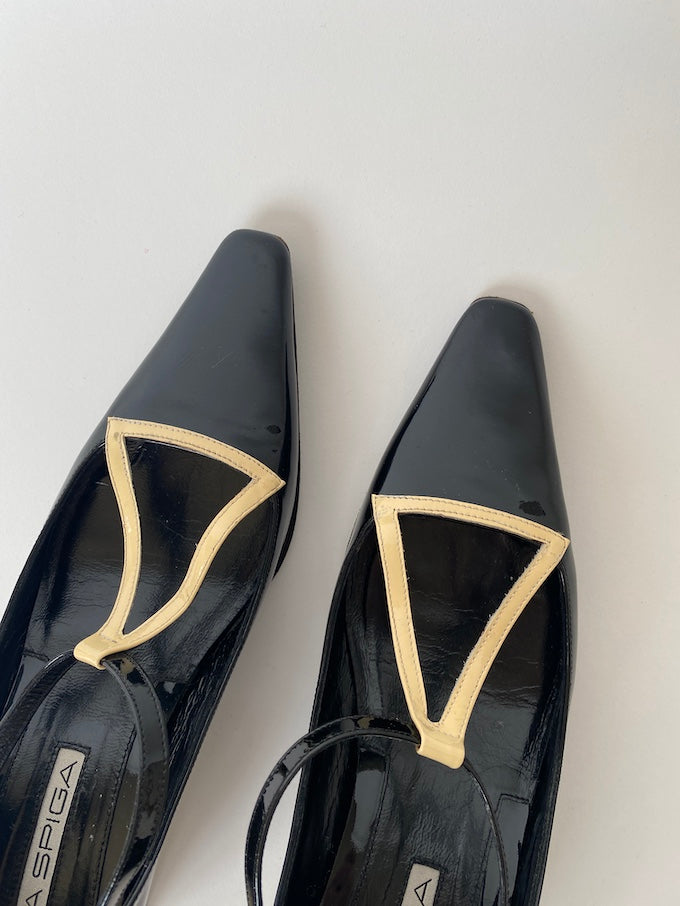 Vintage black shiny via spiga heeled shoe 4157