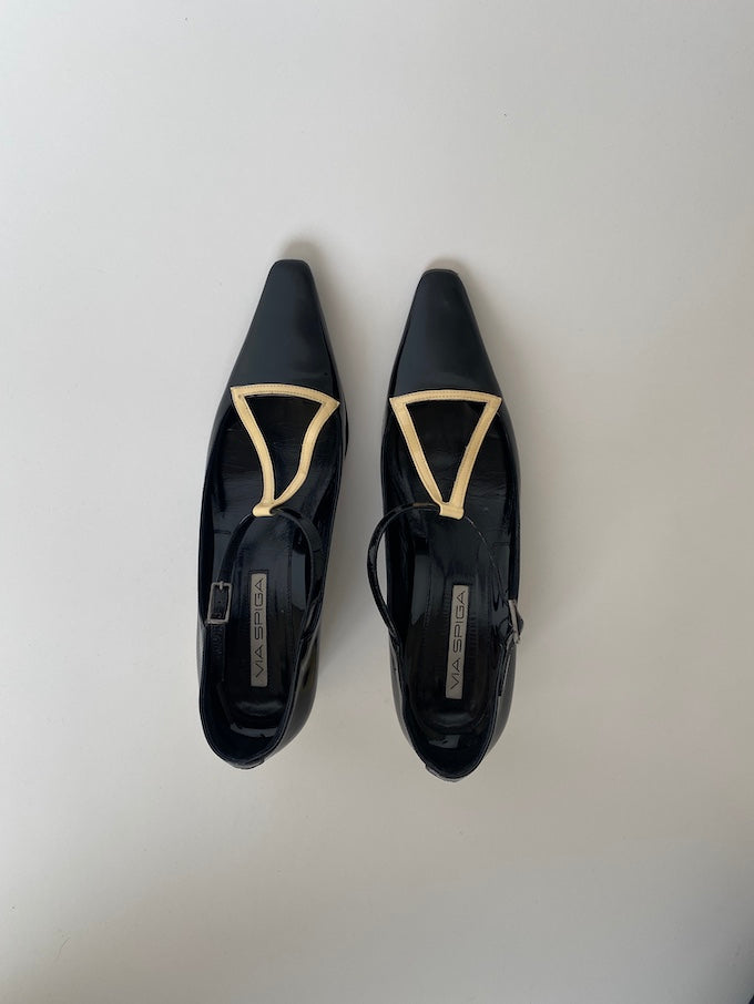 Vintage black shiny via spiga heeled shoe 4157