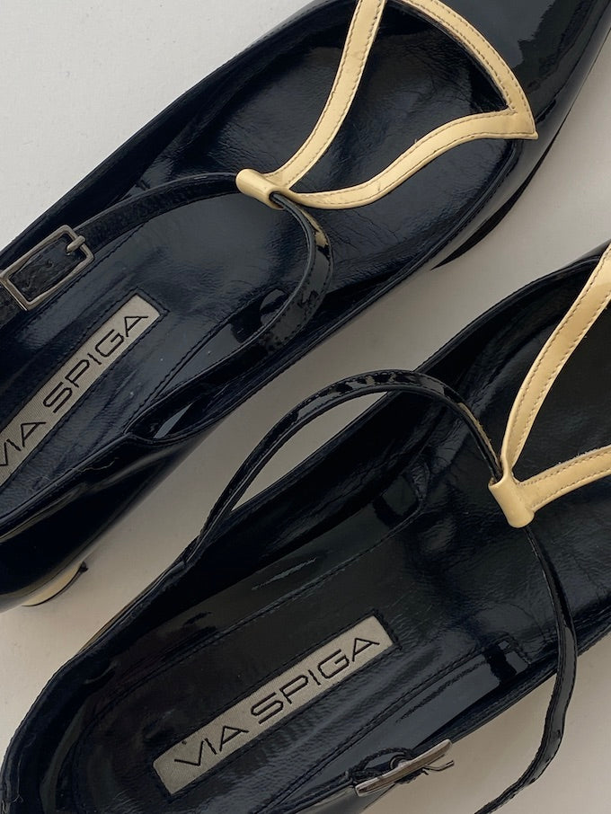 Vintage black shiny via spiga heeled shoe 4157