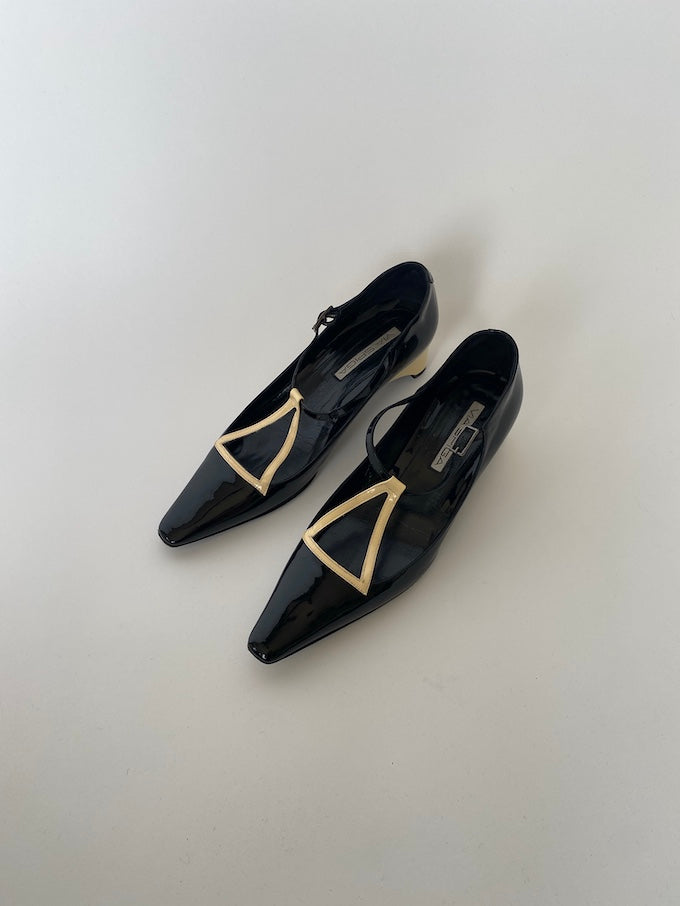 Vintage black shiny via spiga heeled shoe 4157