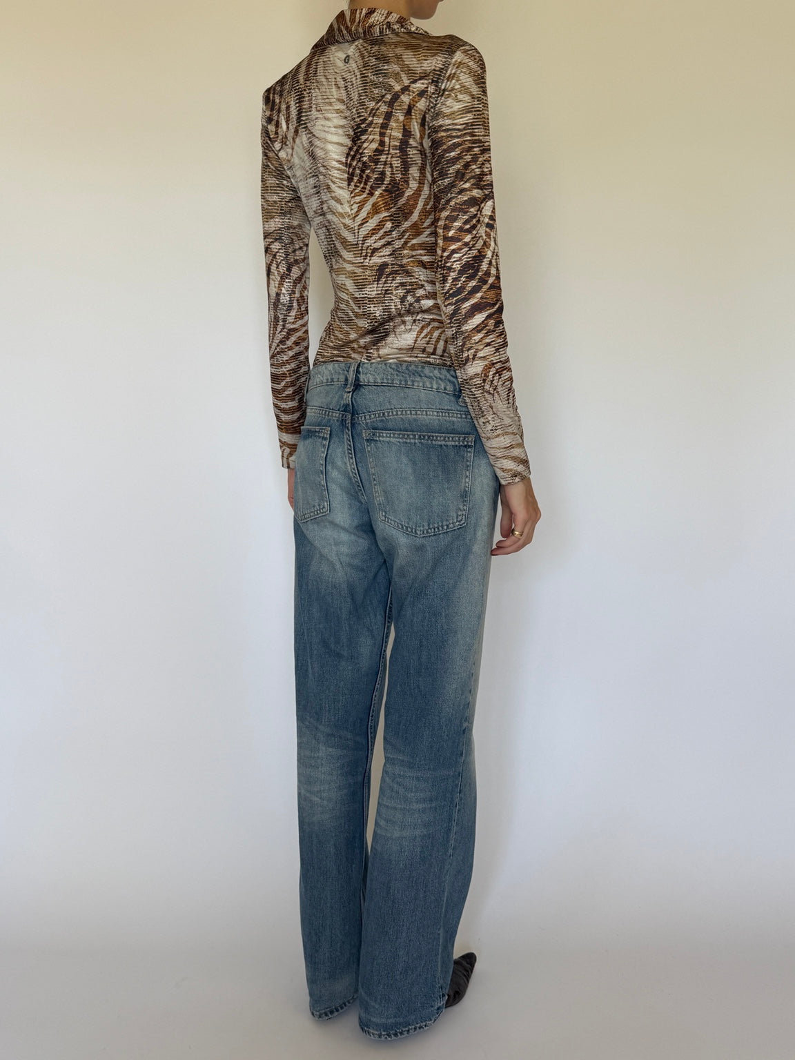 Vintage Guess animal print ruched blouse back view