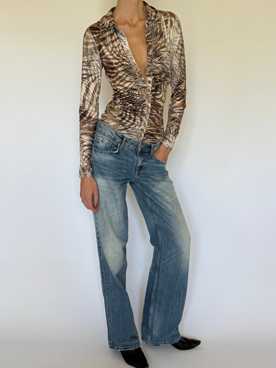Vintage Guess animal print ruched blouse full front