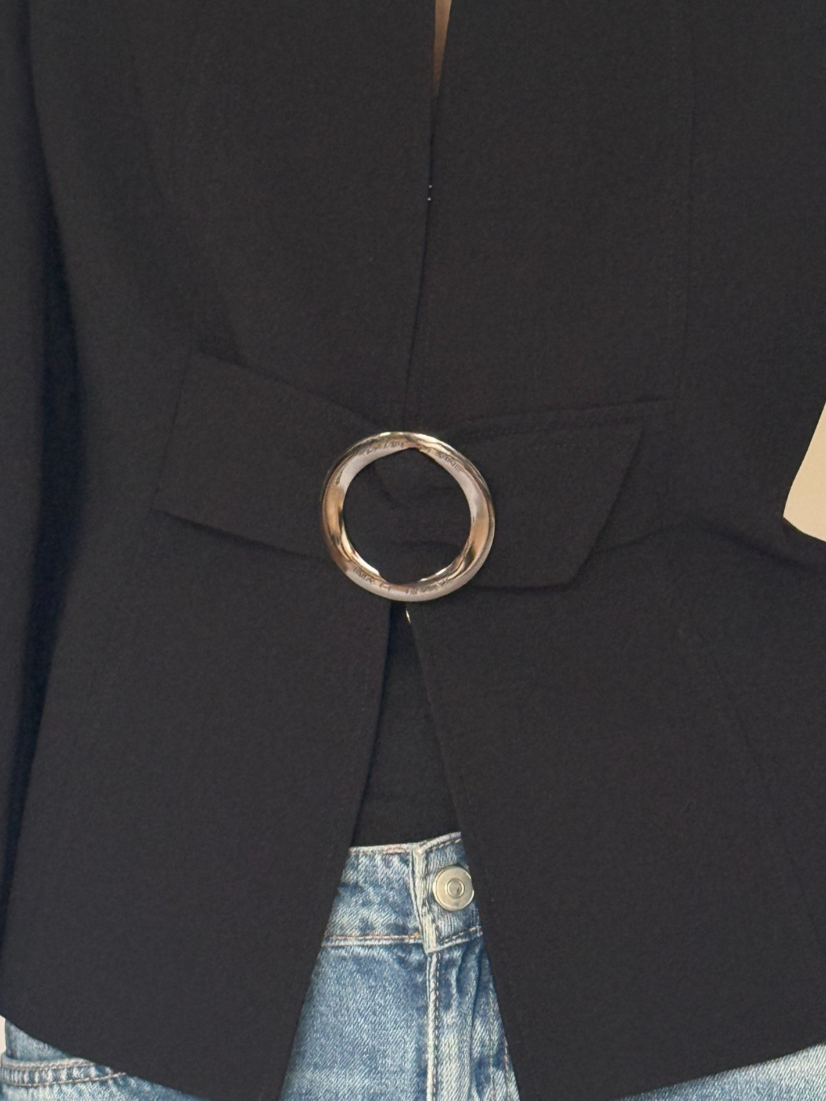 Vintage belted fitted blazer black buckle detail