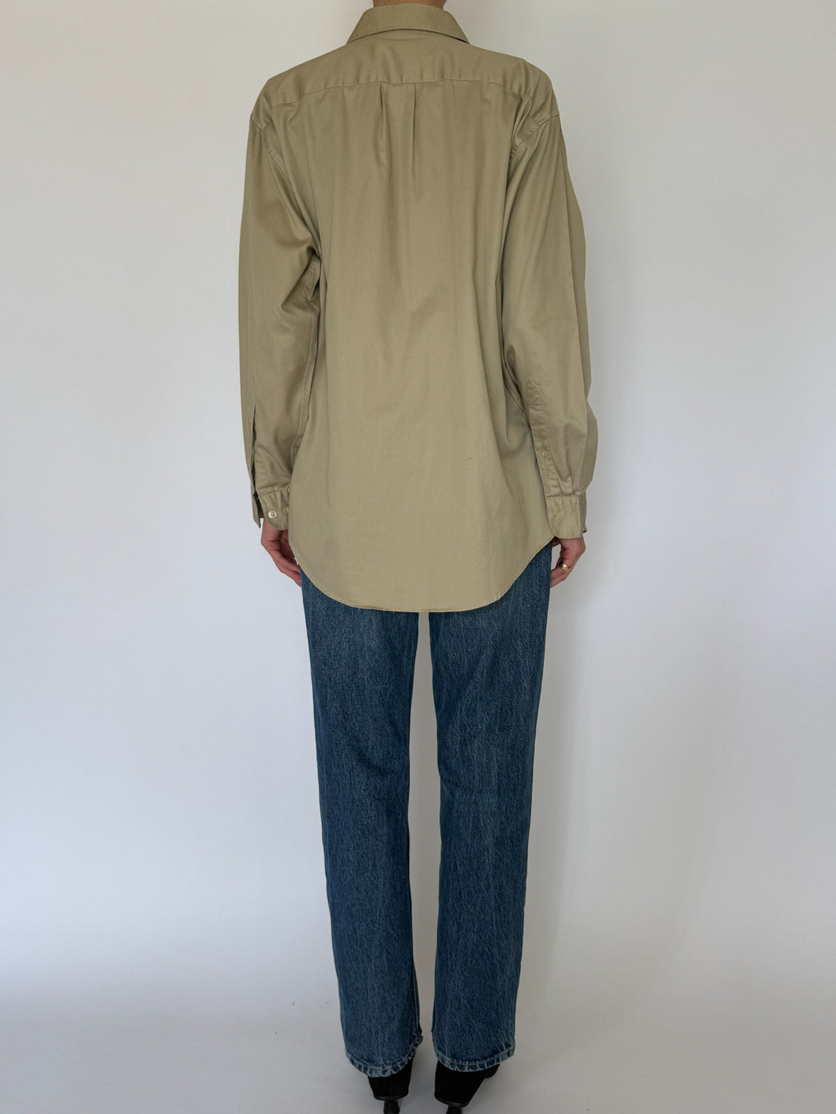 Vintage khaki oversized button-up shirt back view
