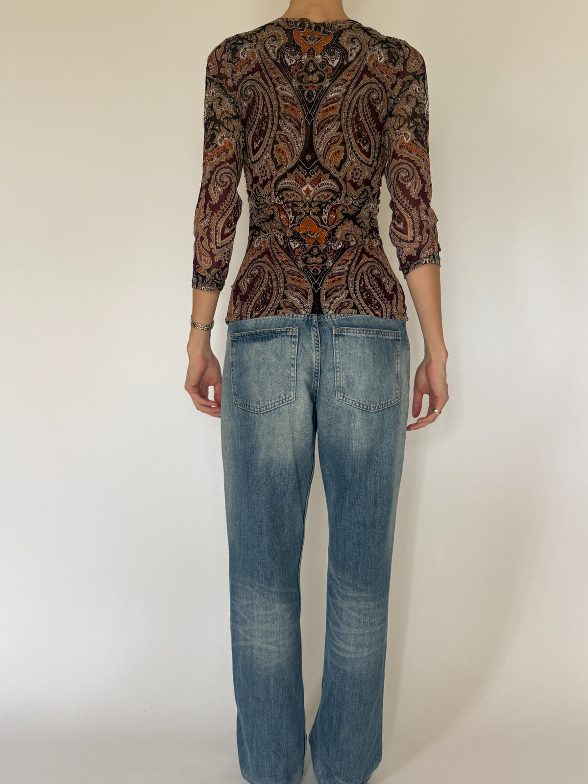 Vintage paisley fitted top back view with symmetrical ornate print
