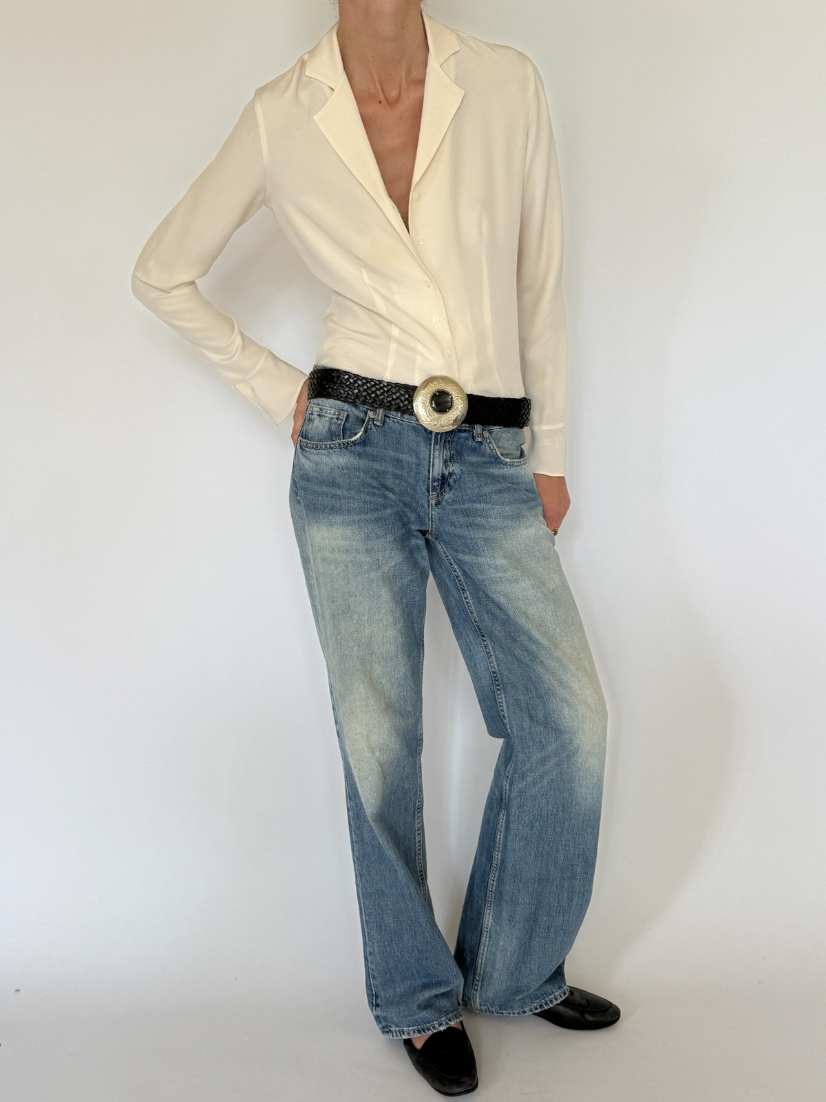 Vintage ivory 100% silk shirt front view