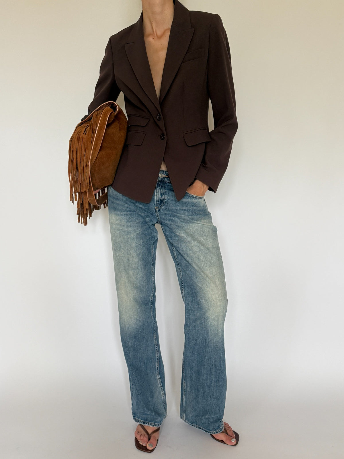 Vintage tailored blazer brown front view
