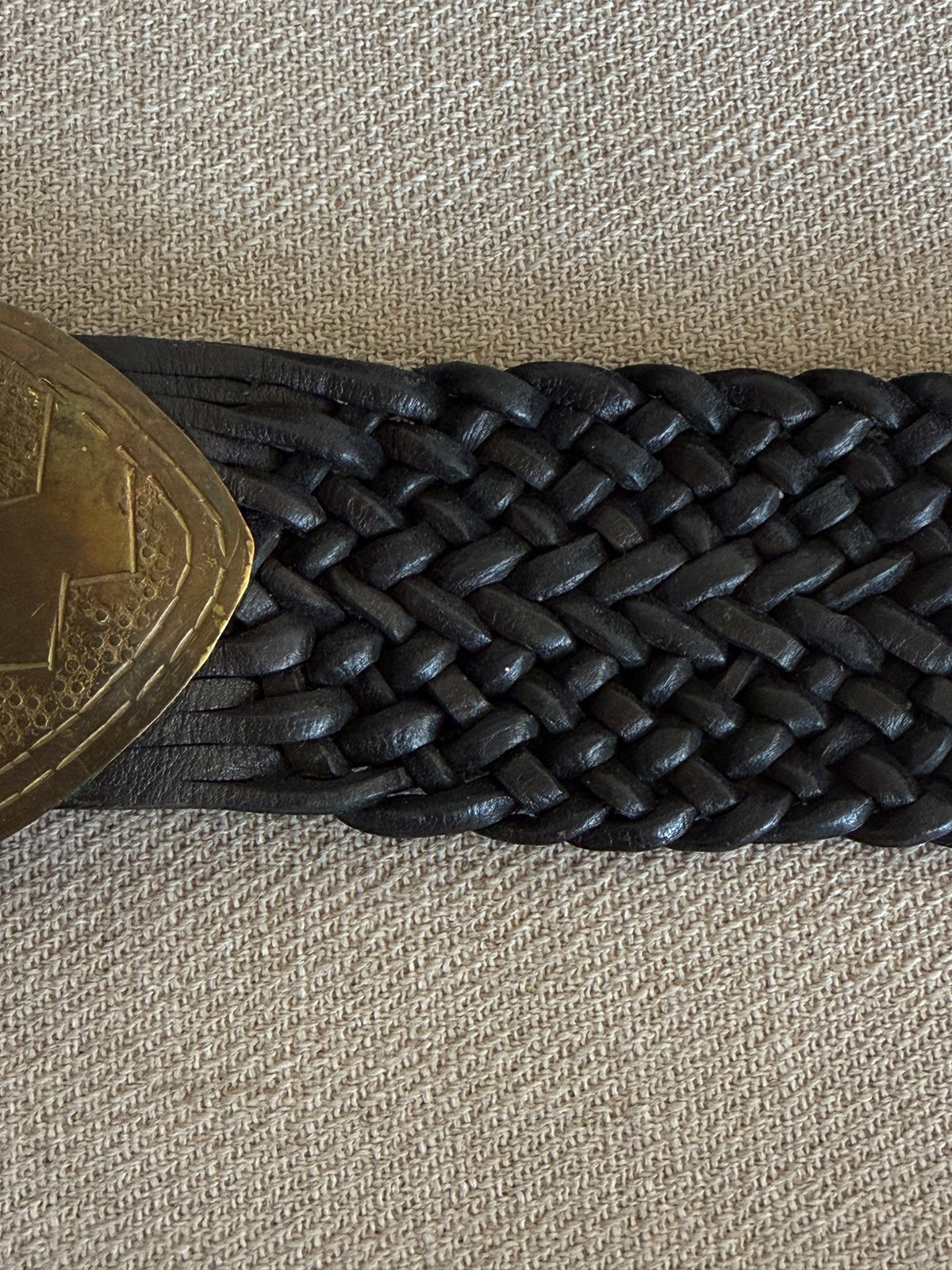 Vintage braided leather statement belt black braided strap detail