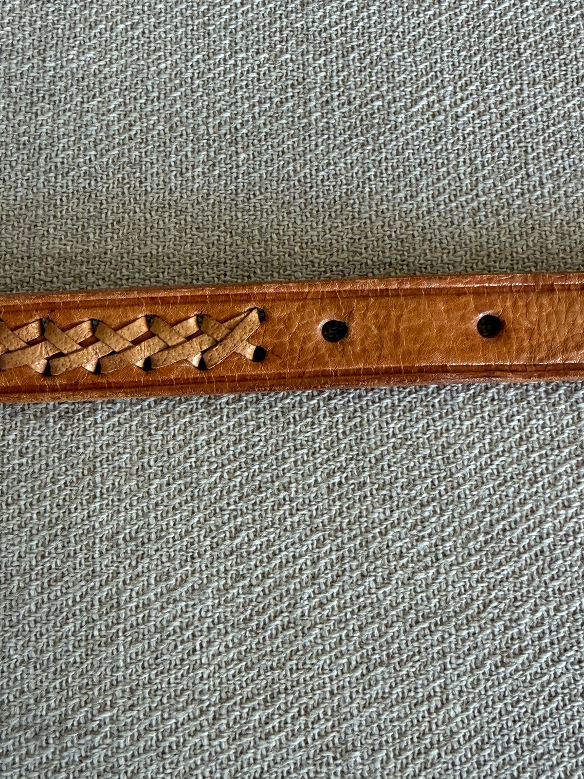Vintage Western leather buckle belt cognac adjustment detail