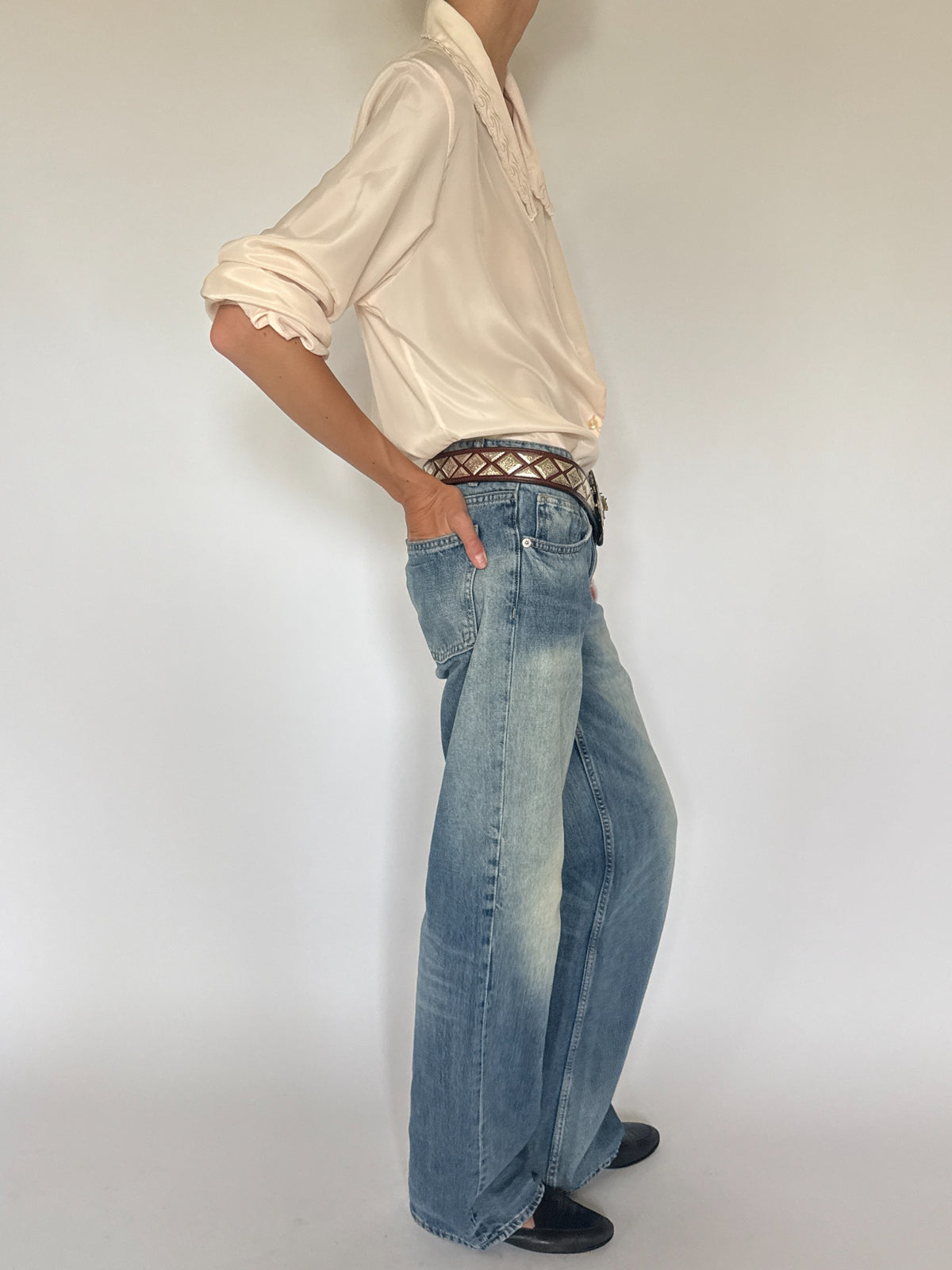 Vintage ivory western-inspired shirt styled side angle