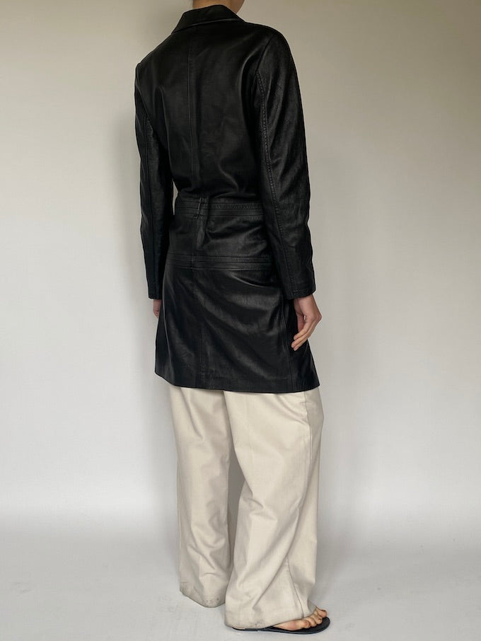 Vintage long leather jacket in black 5627