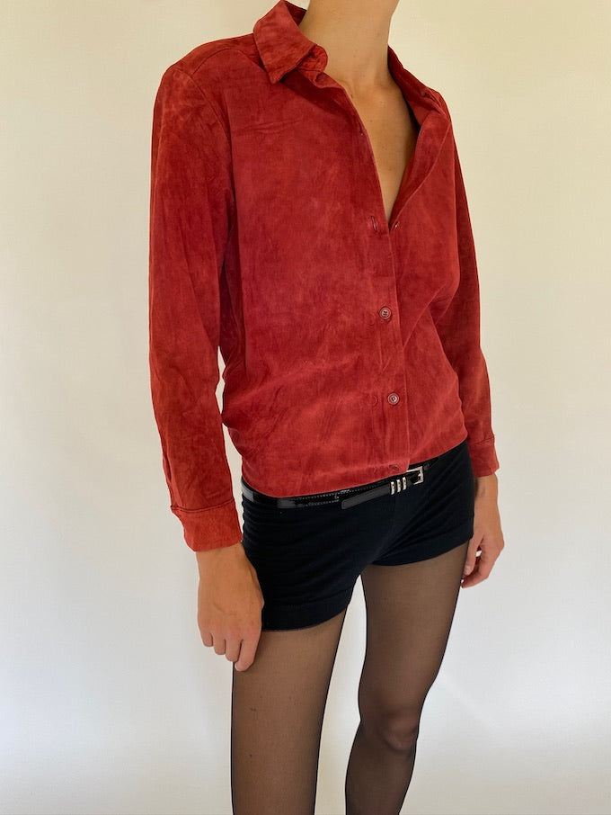 Vintage suede leather shirt in red 0707