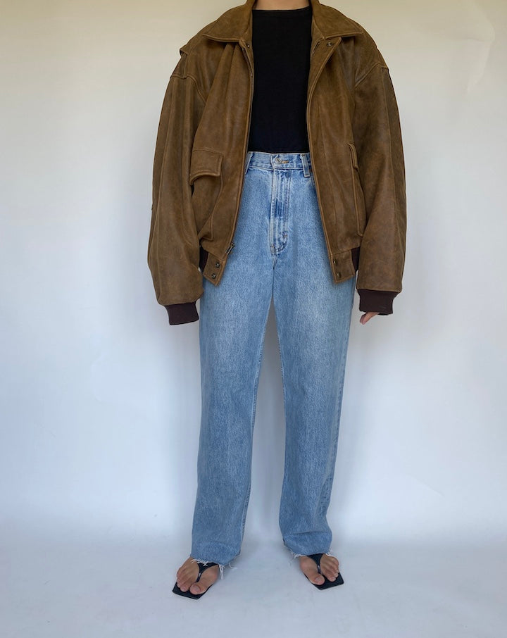 VINTAGE BOXY BROWN LEATHER JACKET 3423