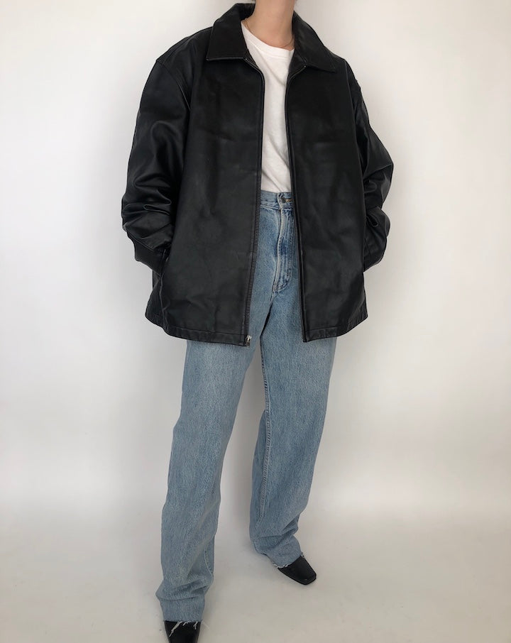VINTAGE OVERSIZED BLACK LEATHER JACKET 206