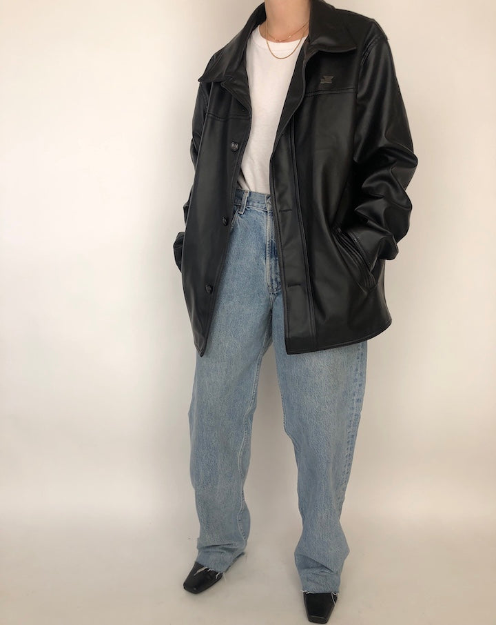 VINTAGE BLACK FAUX LEATHER JACKET 208
