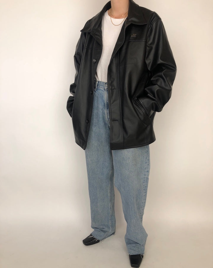 VINTAGE BLACK FAUX LEATHER JACKET 208