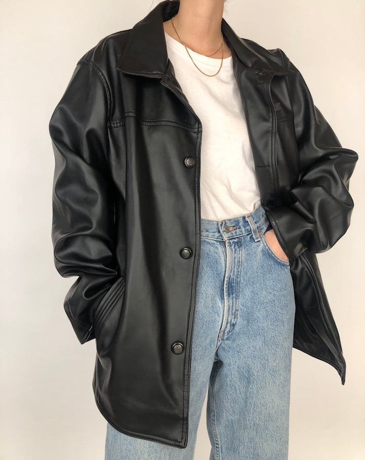 VINTAGE BLACK FAUX LEATHER JACKET 208
