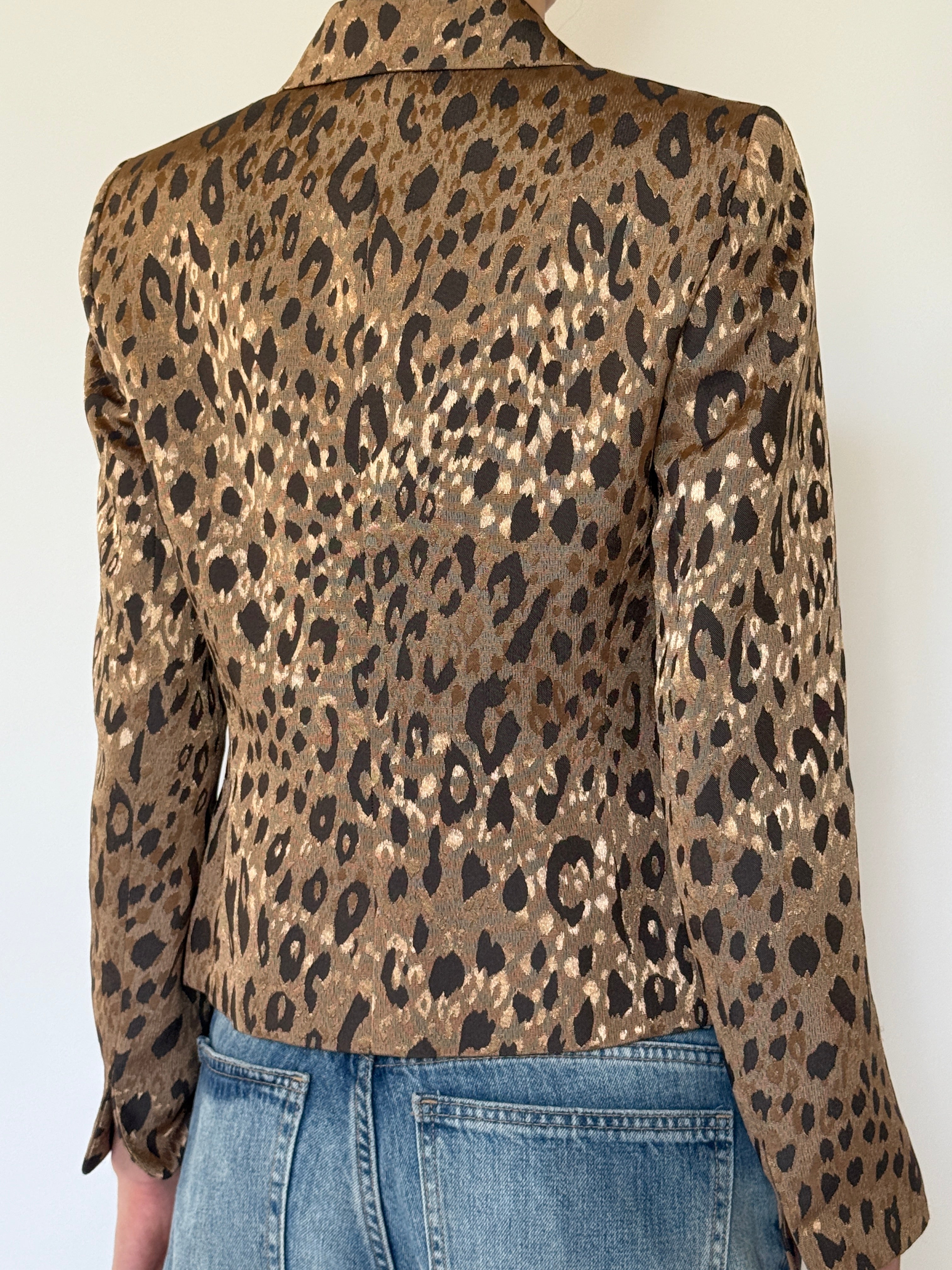 Vintage Leopard Print Structured Blazer Brown 7768
