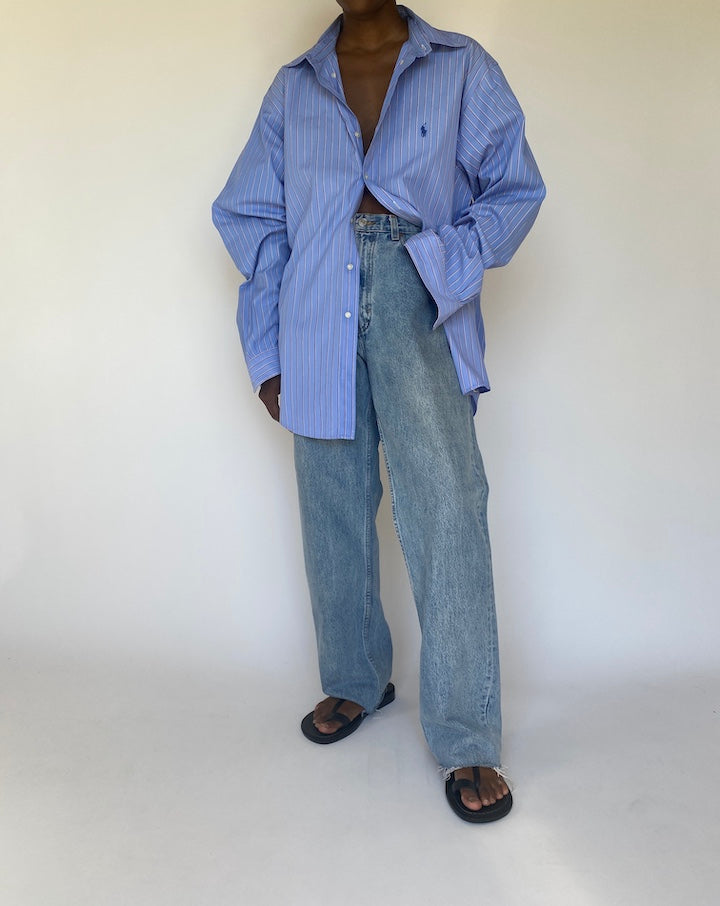 VINTAGE OVERSIZED BLUE STRIPED RALPH LAUREN SHIRT 3771
