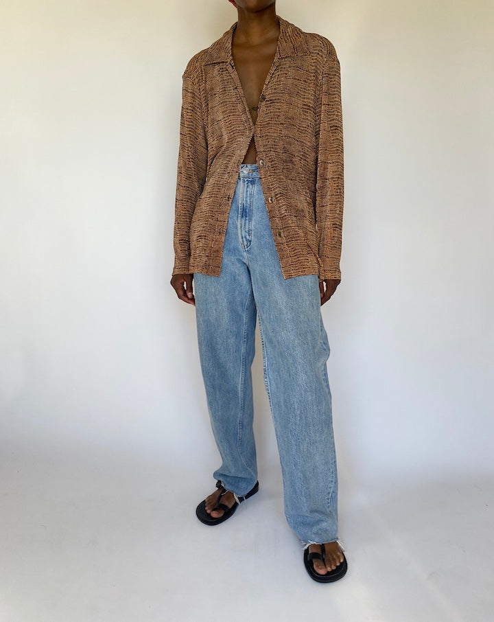VINTAGE LIGHT BROWN PRINTED BLOUSE 3774