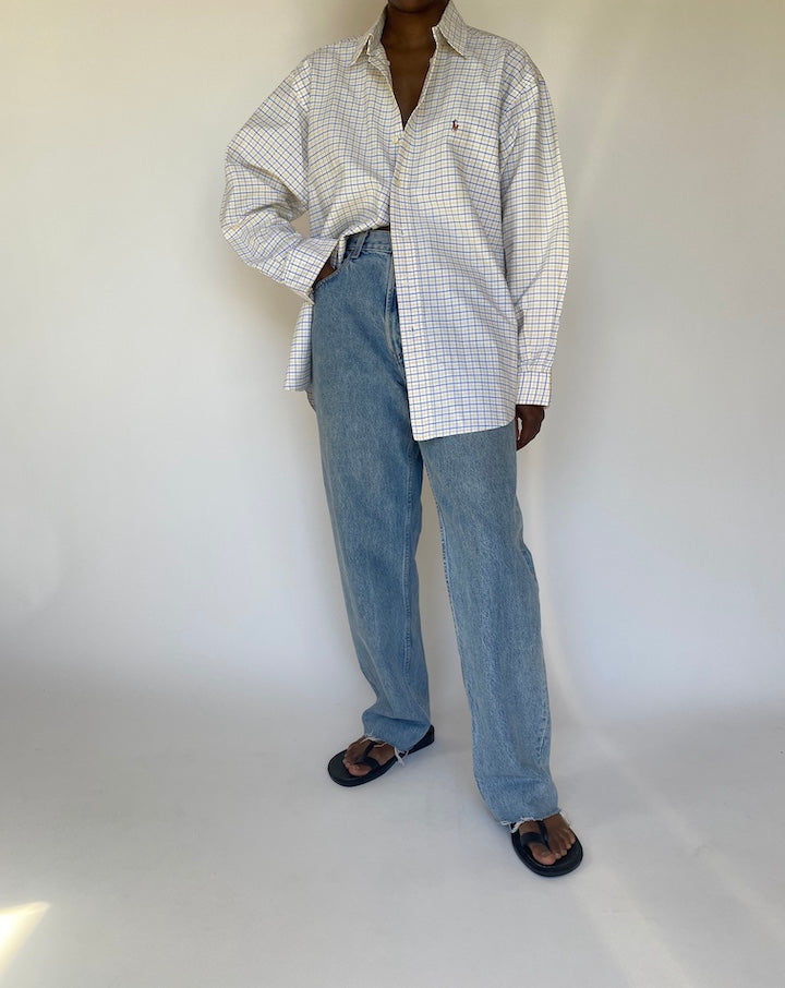 VINTAGE WHITE CHECKED RALPH LAUREN SHIRT 3777