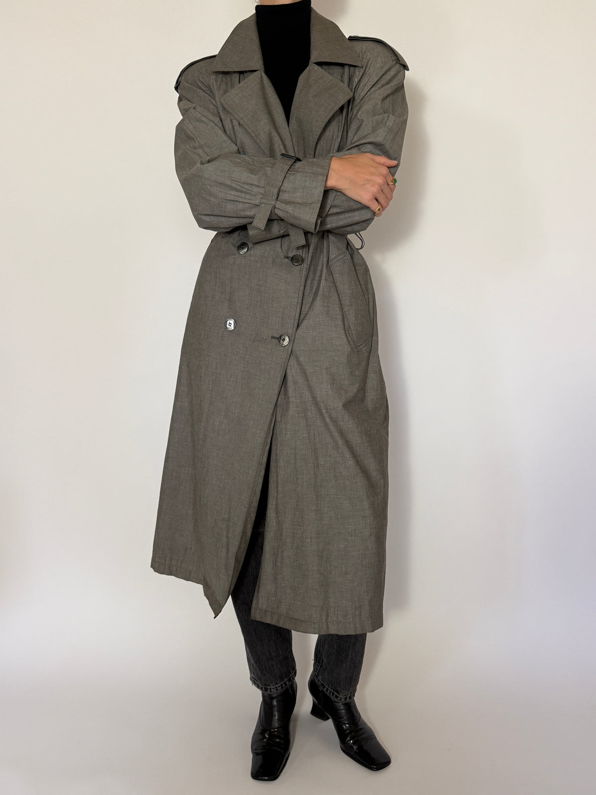 Vintage Trench Coat Taupe Gray 8479