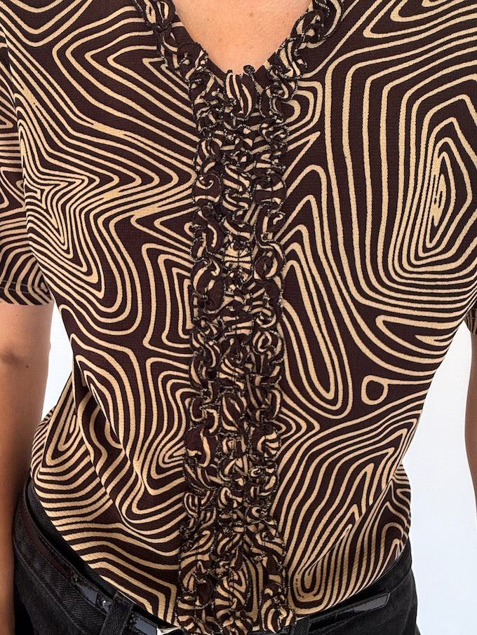 Vintage brown patterned short-sleeve top 4078