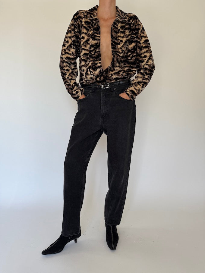 Vintage velvet animal printed shirt 4153