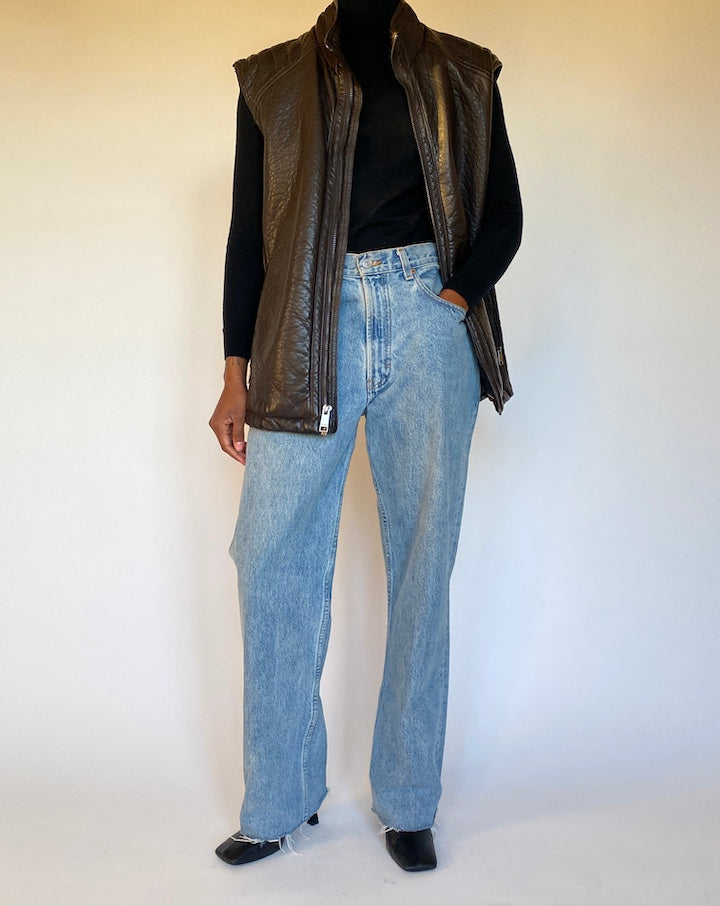 VINTAGE DARK BROWN LEATHER VEST 4307