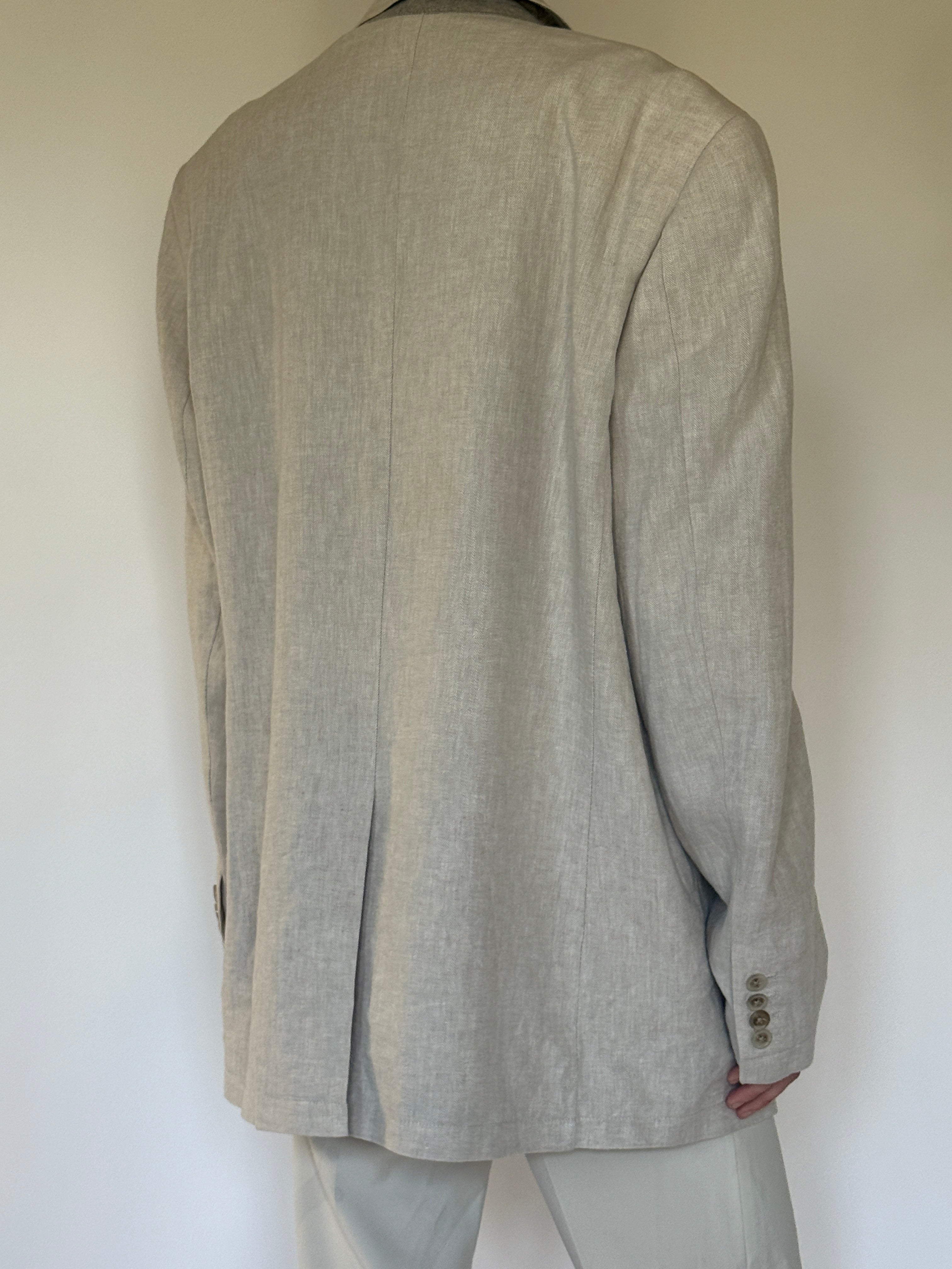 Vintage Linen & Cotton Oversized Blazer in Beige 6601