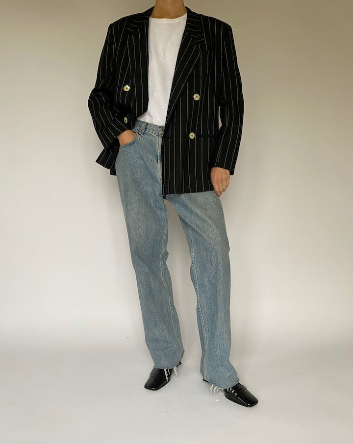 Vintage Black with White Stripes Blazer 4335