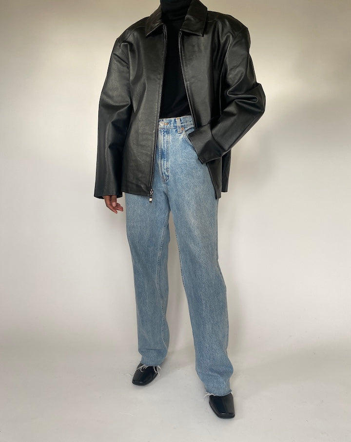 VINTAGE BLACK OVERSIZED LEATHER JACKET 4379