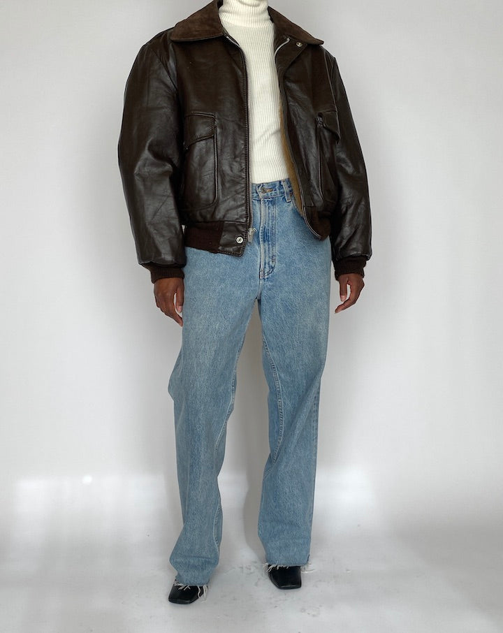 VINTAGE DARK BROWN BOMBER-LIKE LEATHER JACKET 4440