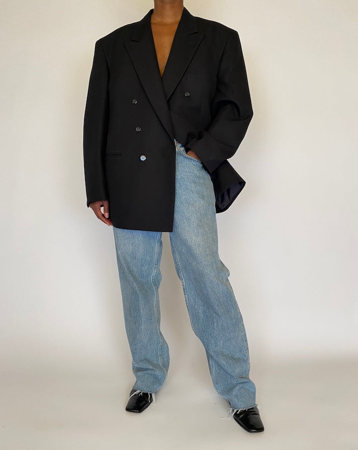 VINTAGE BLACK DOUBLE BREASTED BLAZER 4446