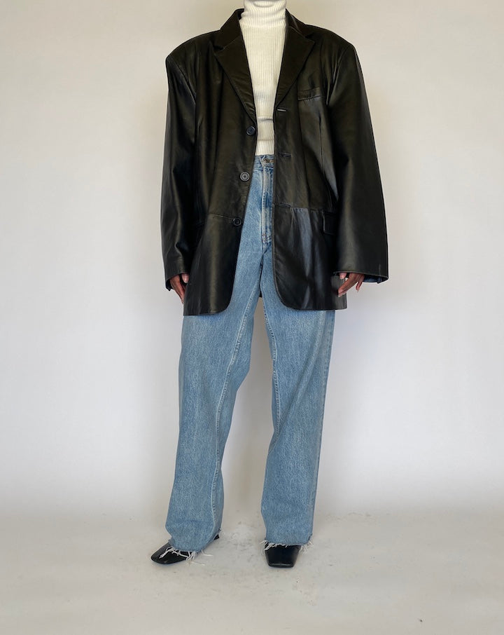 VINTAGE OVERSIZED BLACK LEATHER JACKET 4462