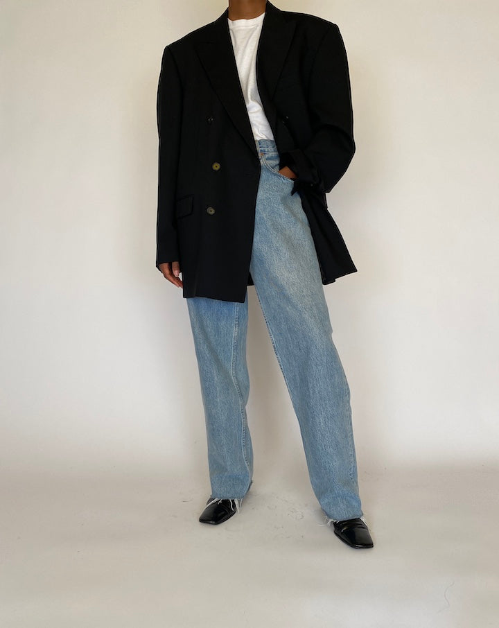 VINTAGE BLACK DOUBLE-BREASTED BLAZER 4497
