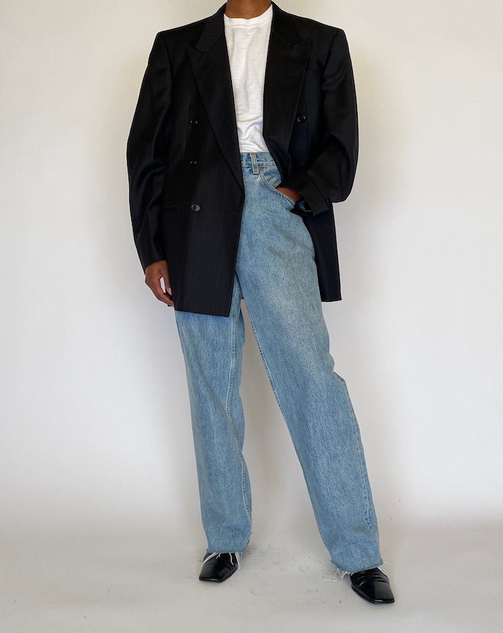 VINTAGE BLACK CHECKED BLAZER 4498