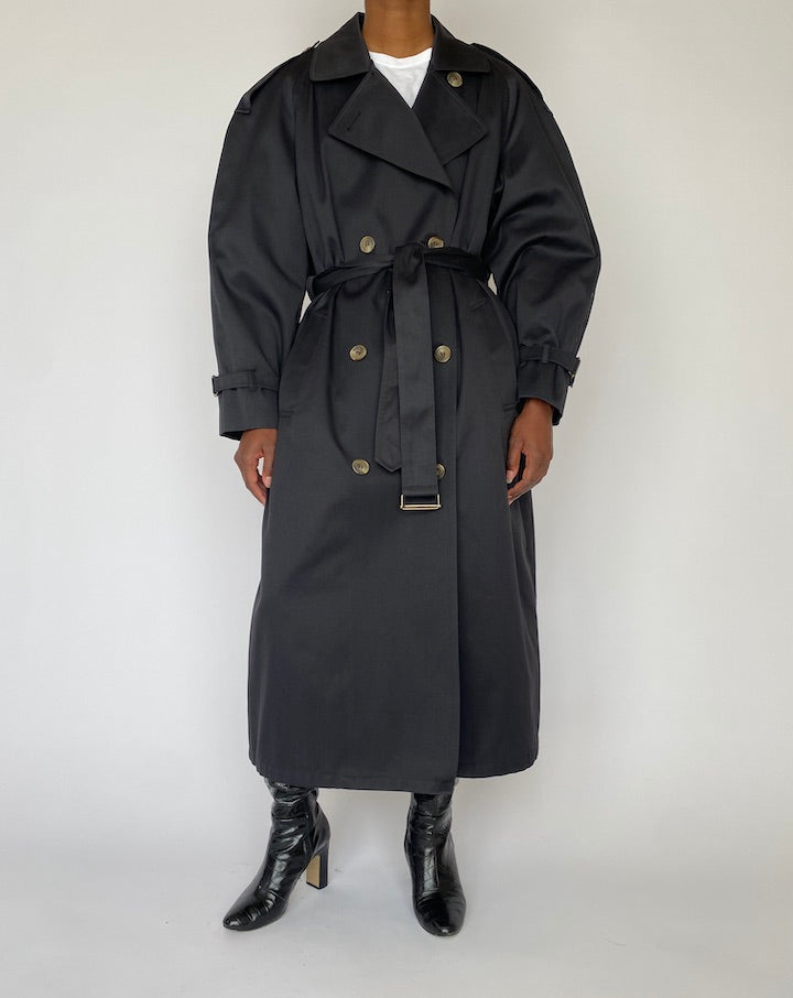 VINTAGE LONG OVERSIZED NAVY TRENCH COAT 4502