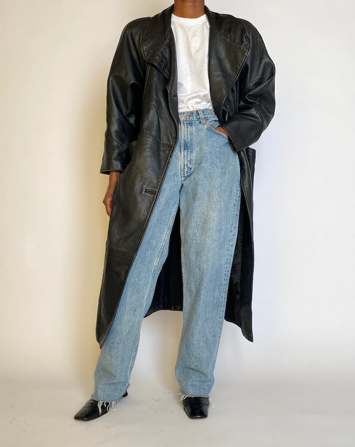 VINTAGE BLACK LONG LEATHER JACKET 4512