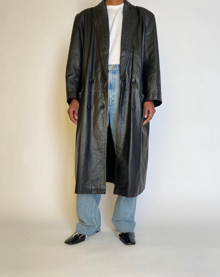 VINTAGE LONG OVERSIZED LEATHER JACKET 4518