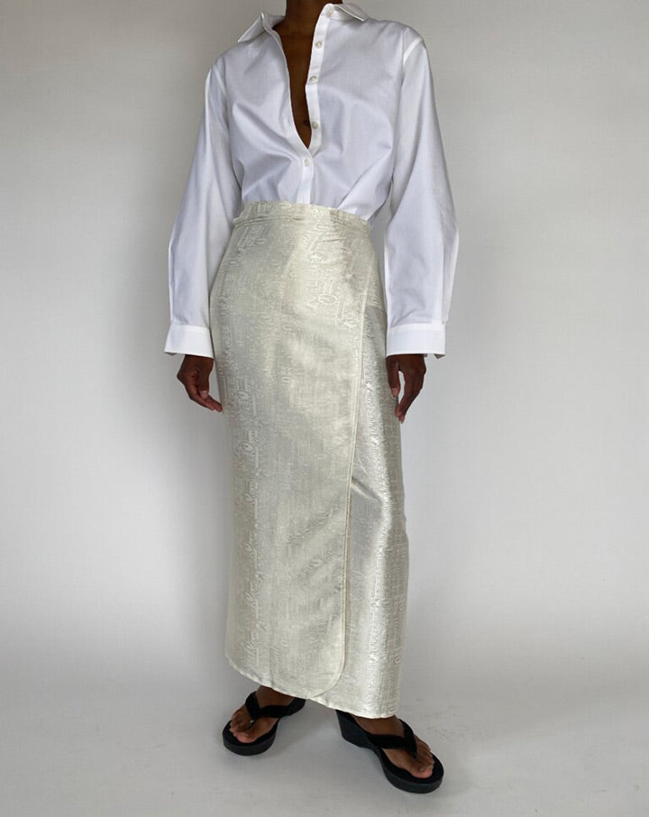 Vintage Cream Patterned Long Skirt 4356