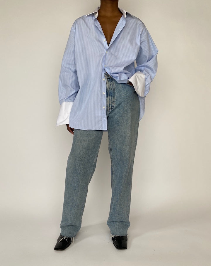 VINTAGE OVERSIZED LIGHT BLUE AND WHITE STRIPED SHIRT 4543