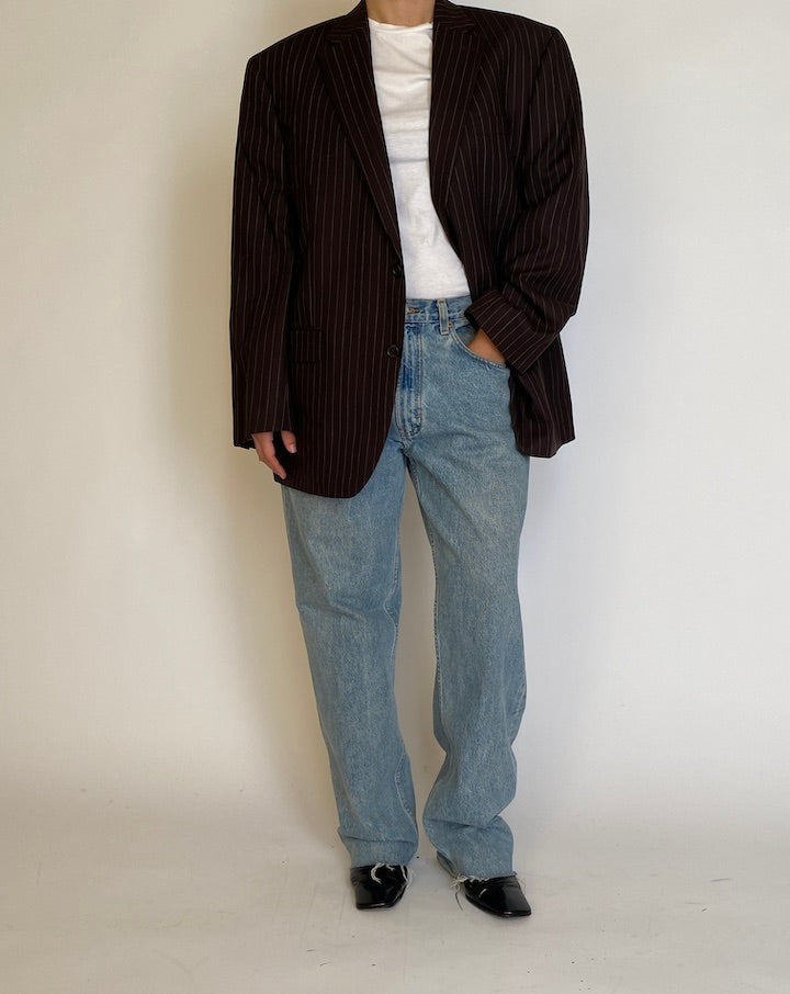 VINTAGE BROWN PINSTRIPED RALPH LAUREN WOOL BLAZER 4584