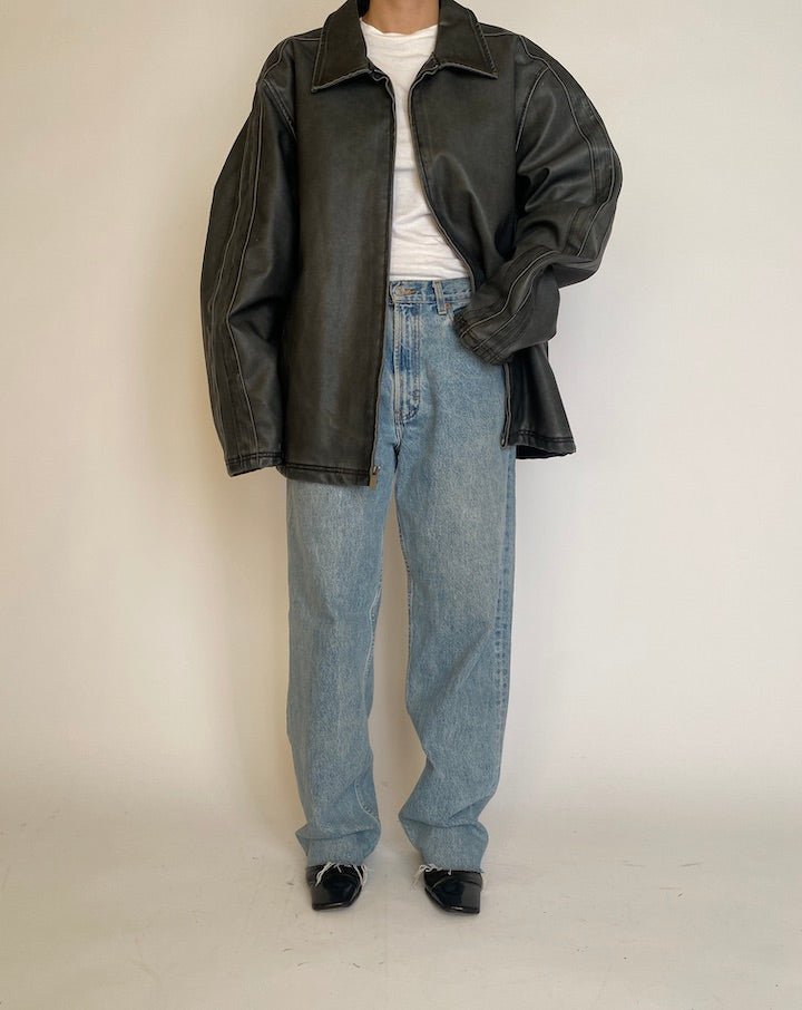 VINTAGE OVERSIZED BLACK FAUX LEATHER JACKET 4603